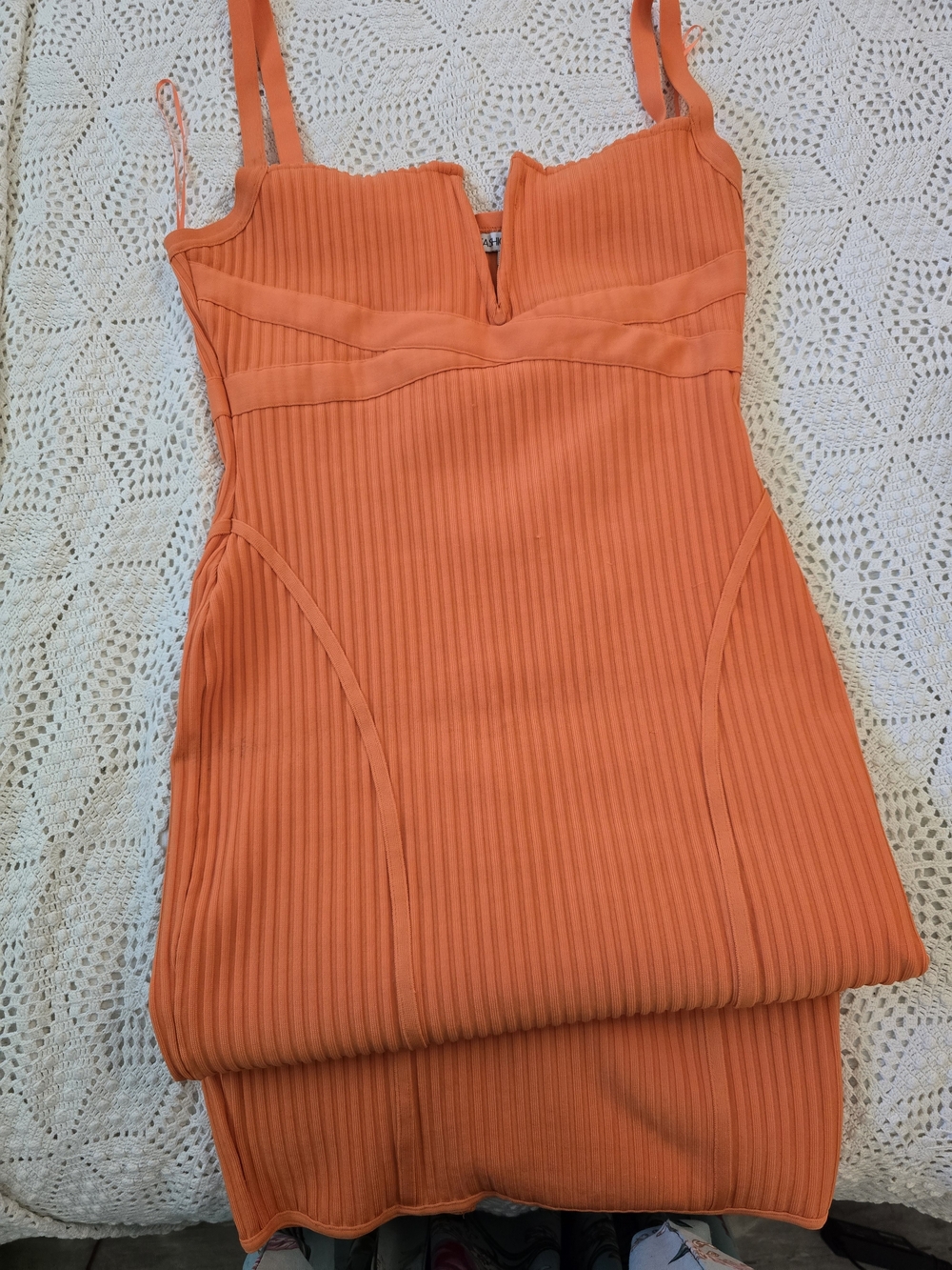 Fashion Nova Orange Ribbed V-Notch Mini Dress